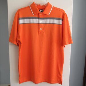 FJ FootJoy Men’s Size S Short Sleeve Golf Polo Shirt Gray Collar Orange & White